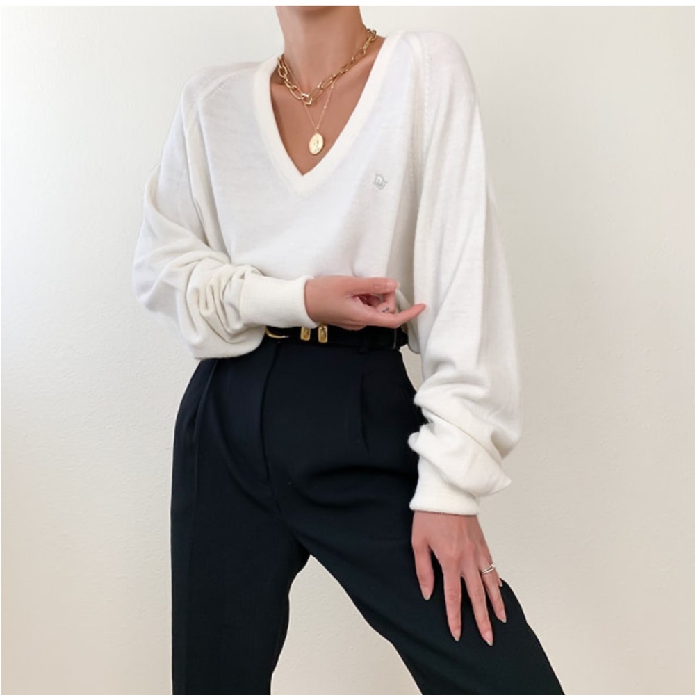 Vintage Christian Dior V-Neck White sweater